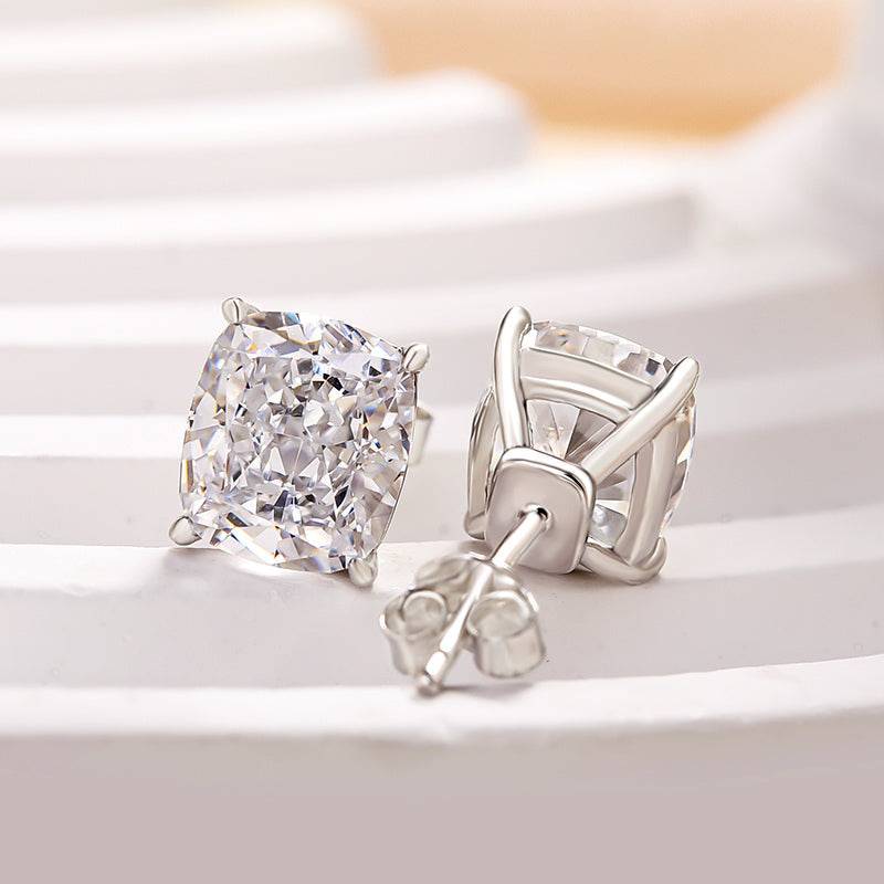 2.0Ct Classic Cushion Cut Women's Stud Earrings In Sterling Silver