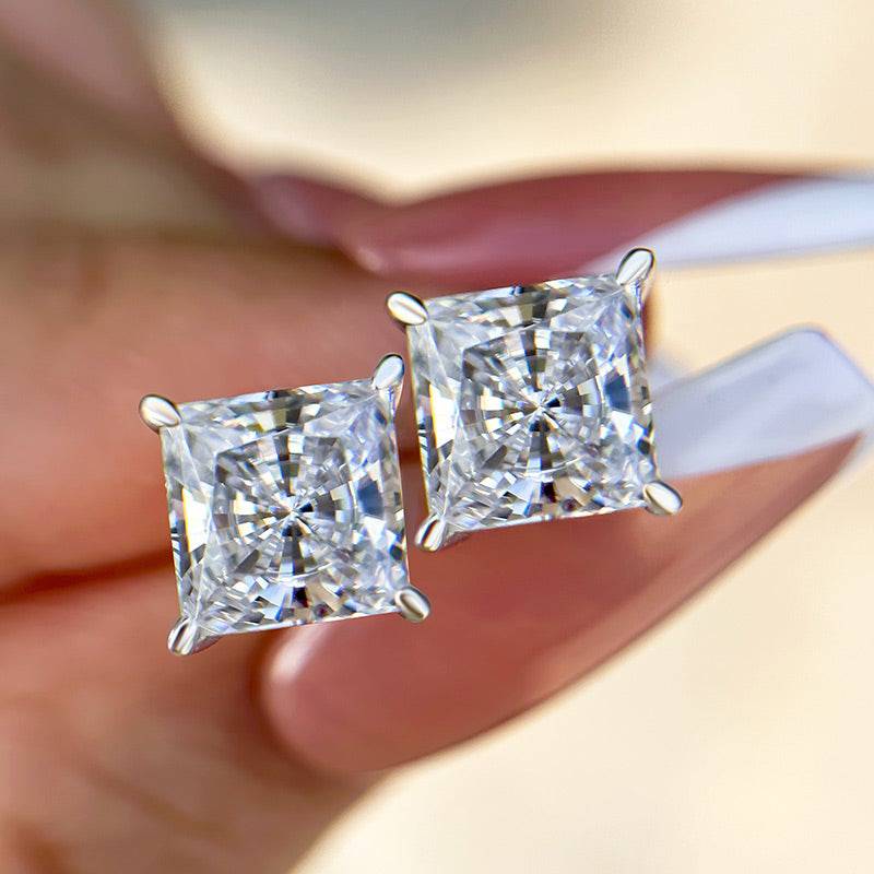 Louily Sterling Silver Classic Square Princess Cut Stud Earrings