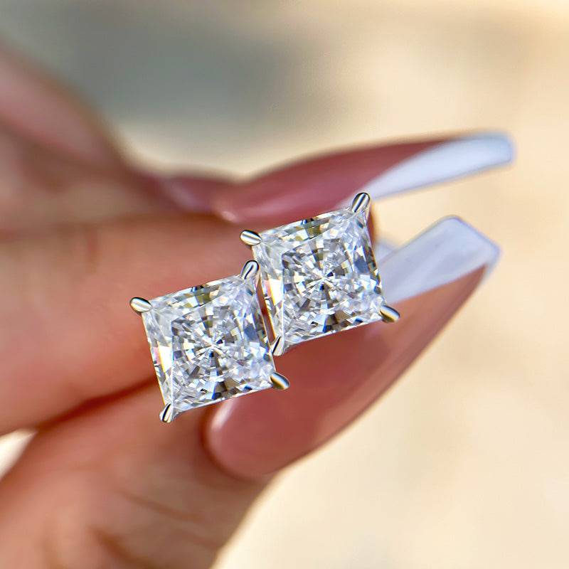 Louily Sterling Silver Classic Square Princess Cut Stud Earrings