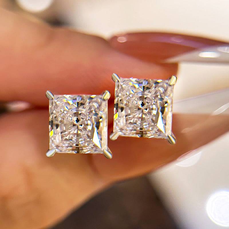 Louily Sterling Silver Classic Square Princess Cut Stud Earrings