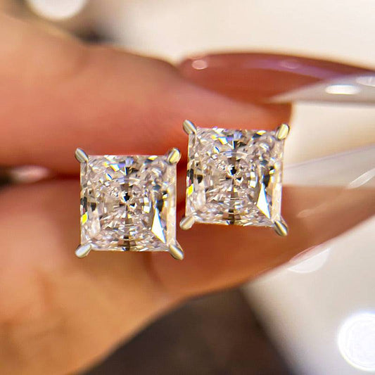 Louily Sterling Silver Classic Square Princess Cut Stud Earrings