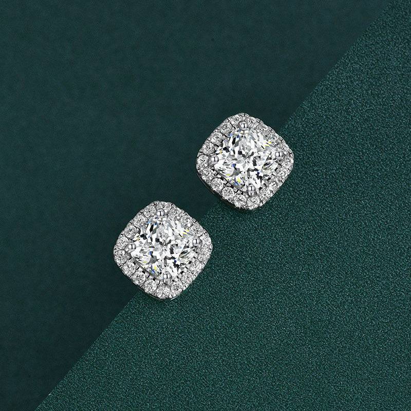 Louily Stunning Halo Cushion Cut Women's Earrings In Sterling Silver