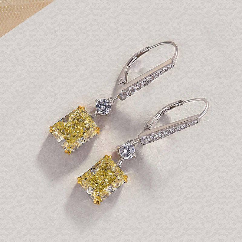 Louily Stunning Radiant Cut Yellow Sapphire Women's Earrings In Sterling Silver