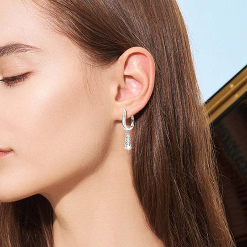 Louily Moissanite Three Stone Round Cut Tassel Stud Earrings