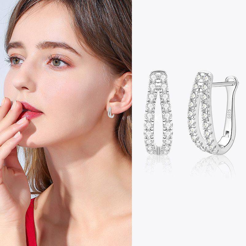 Louily Unique Moissanite U-shaped Round Cut Earrings In Sterling Silver