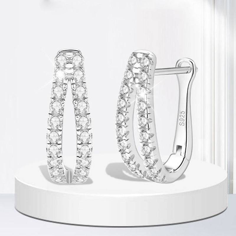 Louily Unique Moissanite U-shaped Round Cut Earrings In Sterling Silver