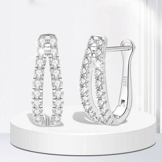 Louily Unique Moissanite U-shaped Round Cut Earrings In Sterling Silver