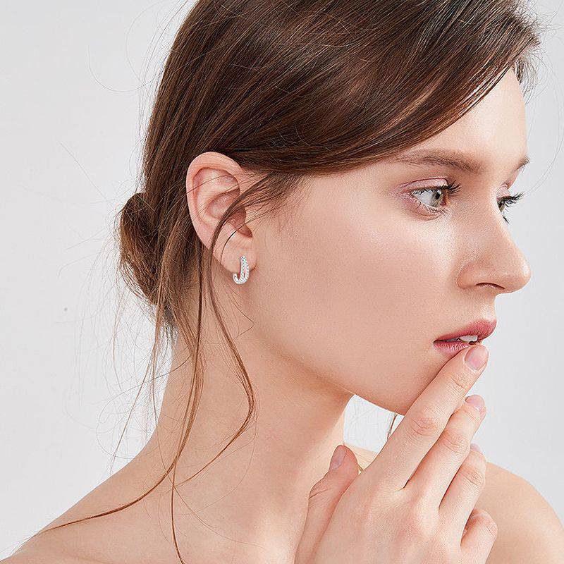 Louily Unique Moissanite U-shaped Round Cut Earrings In Sterling Silver